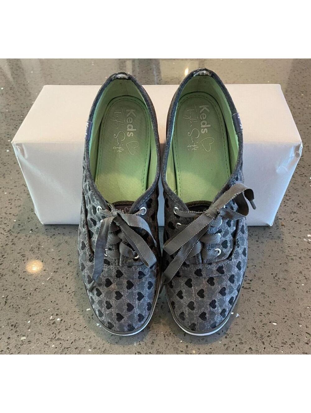 Taylor Swift Keds Charcoal Hearts Sneakers Shoes Women’s Size 6.5  / 37 EU